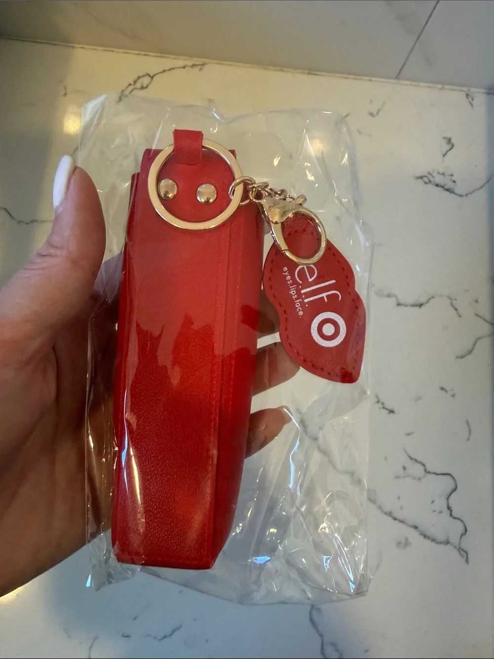 Target Red ELF Lipstick Case Keychain with Gold Hardware